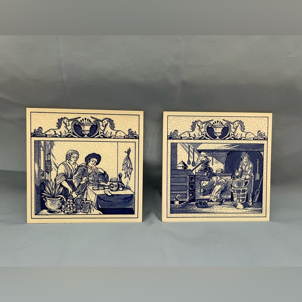 Vintage Delft Holland Handmade Blue Pill Tiles from “The Pharmacists Series” (2]